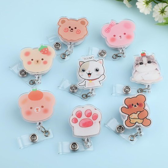 8PCS Schattige Cartoon Badge Reel Retractable ID Houder met Clip voor Medisch Personeel, Onderwijzers en Studenten - Leuke Dieren Ontwerpen voor Kantoor en Ziekenhuis — afbeelding 3