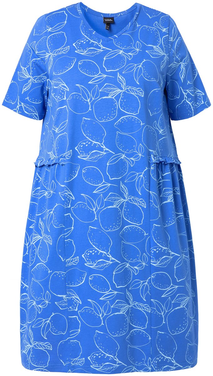 Ulla Popken - Dames - Midi-jurken - Pauwenblauw - Maat 58+
