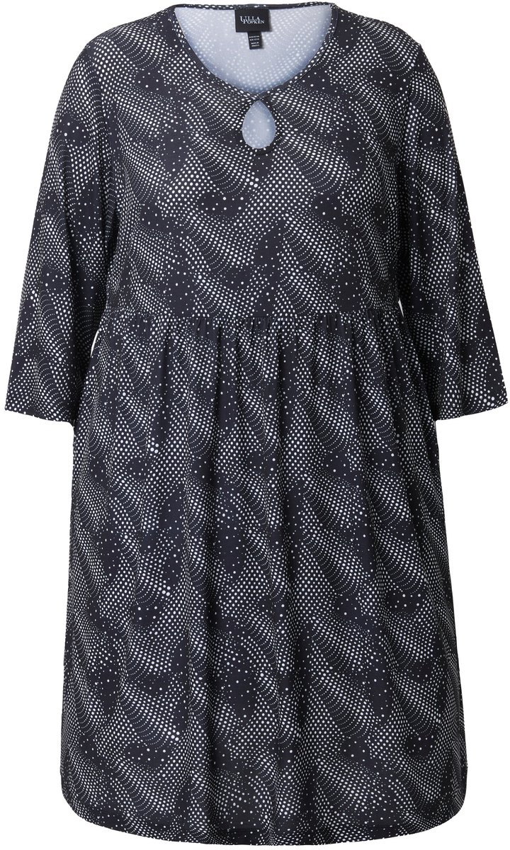 Ulla Popken Dames - Longshirt grafische print A-lijn ronde hals 3/4-mouwen - Zwart - Maat 42+