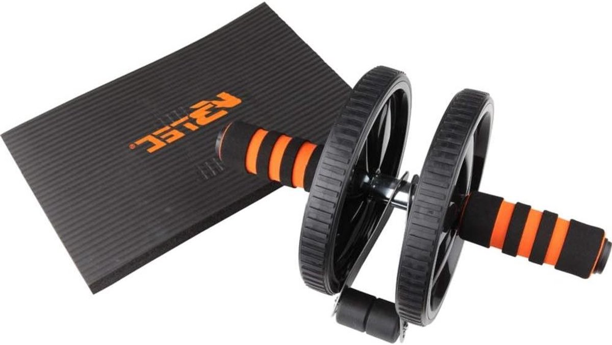 Buikspierwiel - Buiktrainer - Krachtopbouw - Inclusief Kniebeschermers - 35 cm - Zwart Oranje