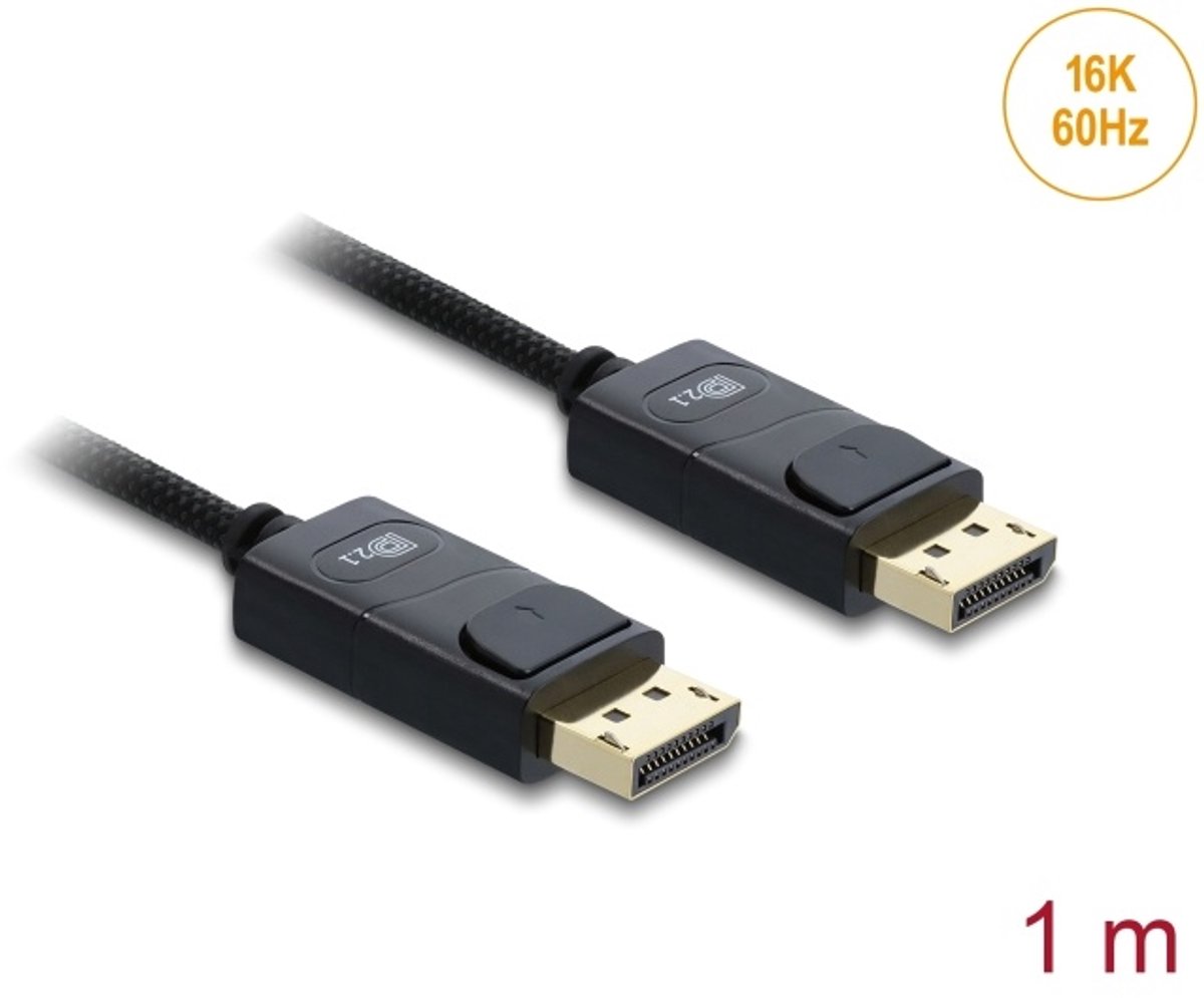 Delock Coaxial DisplayPort cable 16K 60 Hz 80 Gbps with braided coating 1 m
