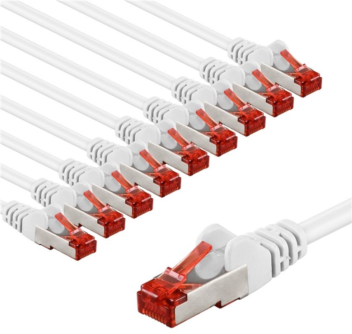 Goobay CAT 6 Patch Cable S/FTP (PiMF), 5 m, white, Set of 10