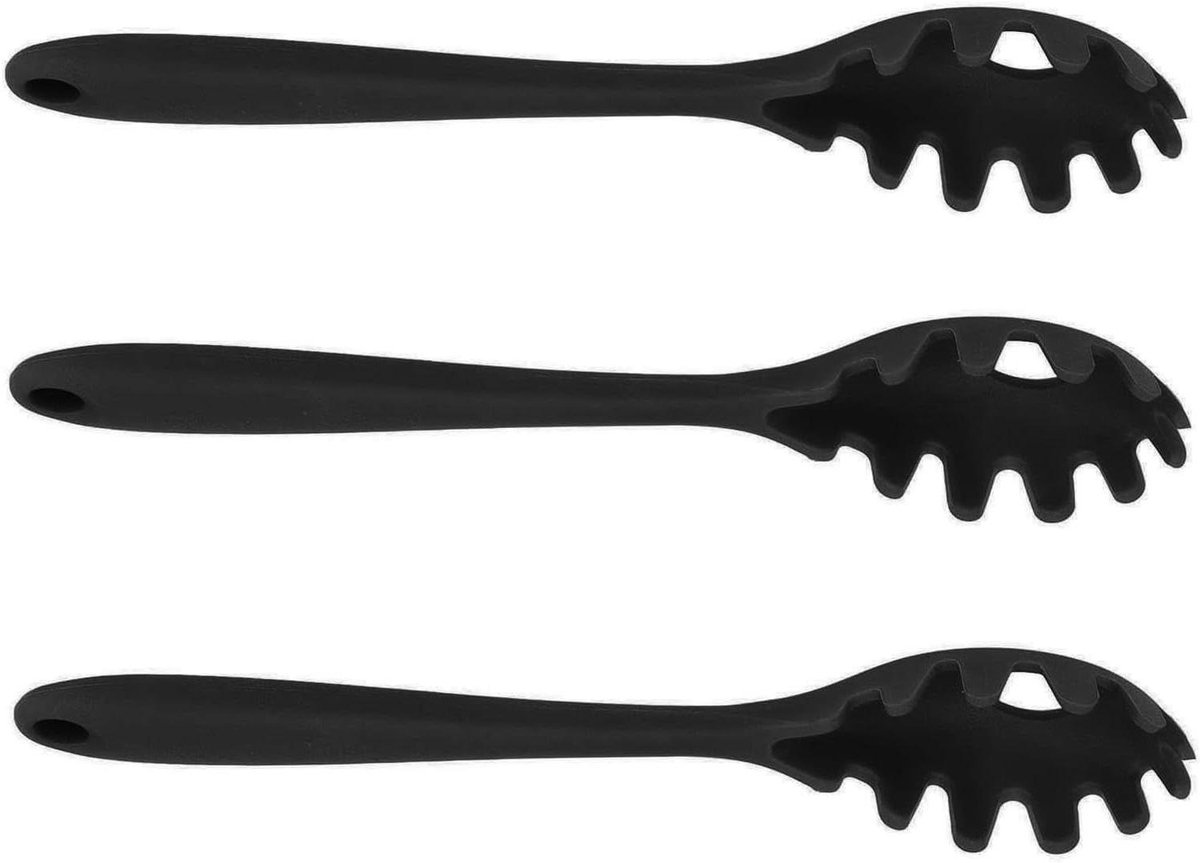 Spaghettilepel Set - Pastavork - Pasta Serveren - Hittebestendig Siliconen - 3 Stuks - Zwart