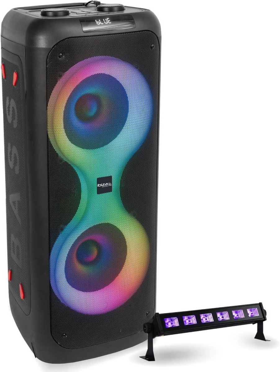Draagbare Draadloze Bluetooth Speaker 700W met Oplaadbare Accu en Lichteffecten + UV Lichtbalk Set