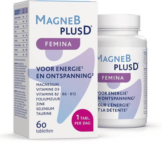 MagneBplusD® Femina | Energie & Ontspanning Magnesium, Vitamine D, Vitamines B, zink en Selenium 60 Tabletten