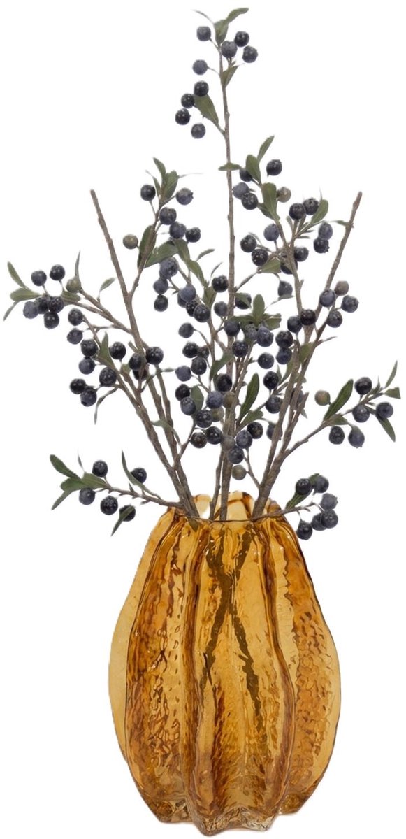 Mega Collections Bloemenvaas Callas - bewerkt sier glas - D14 x H21 cm - transparant amber geel - boeket en stelen - Moderne stijl