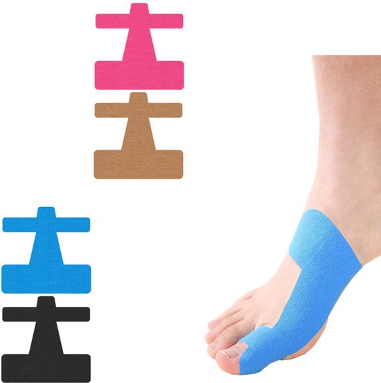 Verpakking van 40 stuks - Spierband - Orthopedische tape - Steuntape - Hallux valgus corrector - Teensteun - Pijnverlichting - Voorgesneden - Gegolfd rubberen oppervlak - Hoge elasticiteit - Microporeus en ademend - Sportbescherming - 4 kleuren