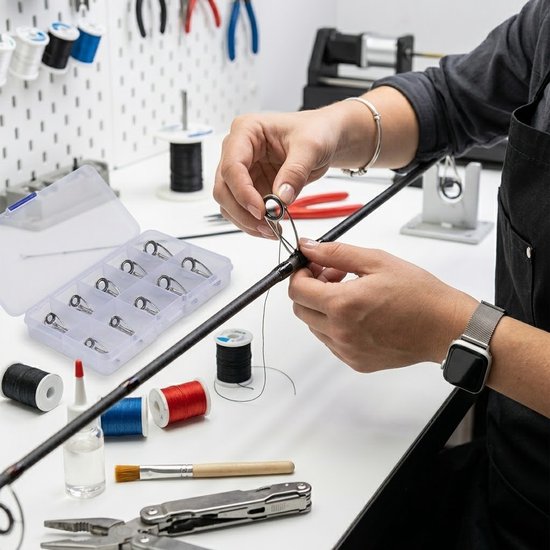 Zilverkleurige hengel reparatie set hengel onderdelen unisex roestvrijstalen keramische gidsringen verschillende maten duurzame hengel reparatie accessoires 10 stuks — afbeelding 4
