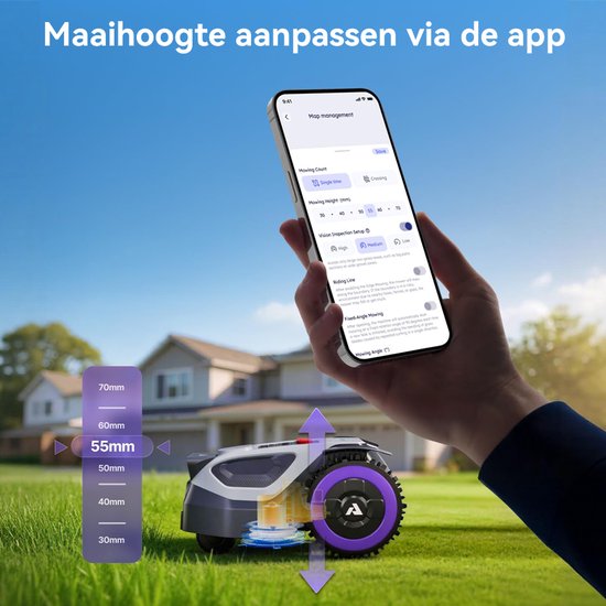 ANTHBOT M5 - Robotmaaier - RTK & AI visuele navigatie - 500 m² - Ai-obstakelvermijding - Robotmaaier zonder begrenzingskabel - Super Stil 58 dB - Automatische kaartopbouw in 10 min - Gaat door smalle ruimtes van 0,7 M - Bediening via de app van ANTHBOT — afbeelding 4