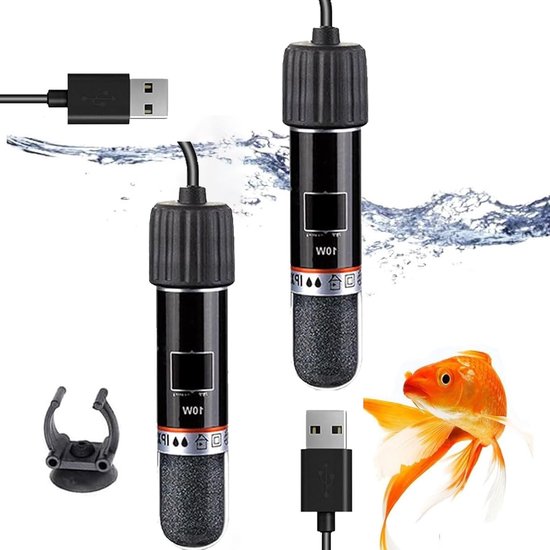 2 x USB Aquarium Heater 10 W met Thermostaat voor Kleine Aquariums, Ideaal voor Zoet- en Zoutwater, Perfect voor Schildpadden en Vissen
