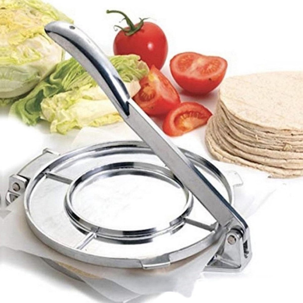 Tortilla Pers - Deeg Machine - Tortillas Maken - Aluminium Legering - 16cm - Zilver