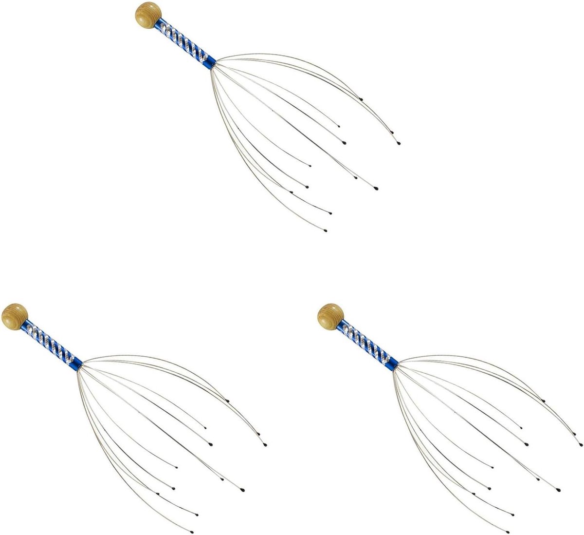 Hoofdmassage Spinnen - Hoofd Massagers - Ontspanning - 12 Flexibele Tanden - 3 Stuks - Blauw