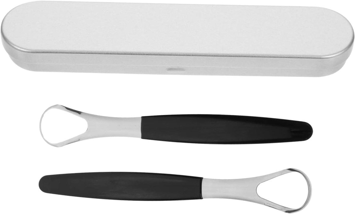 Tongschraper Set - Mondverzorging Hulpmiddel - Frisse Adem - Roestvrij Staal - 18 cm - Diverse Kleuren