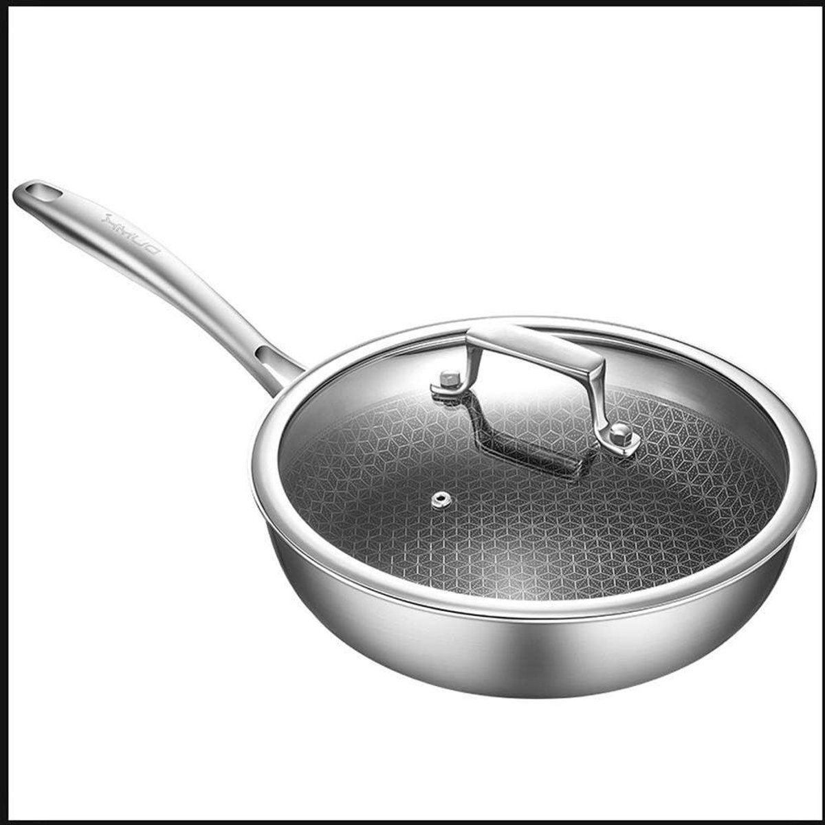 Roestvrijstalen pan - Koekenpan Omelet - Dagelijks Koken - Zevenlaagse Staalstructuur - 26cm - Zilver