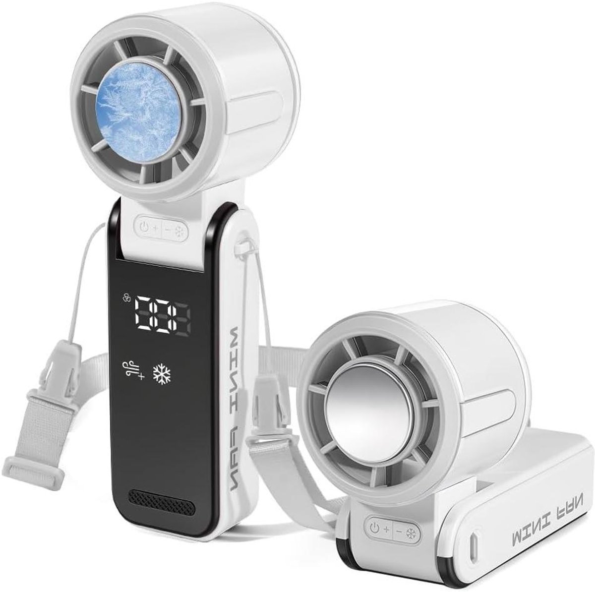 Draagbare mini-turboventilator - Handventilator opvouwbaar - Persoonlijke verkoeling - 5 snelheden met led-display - 175 cm - Wit