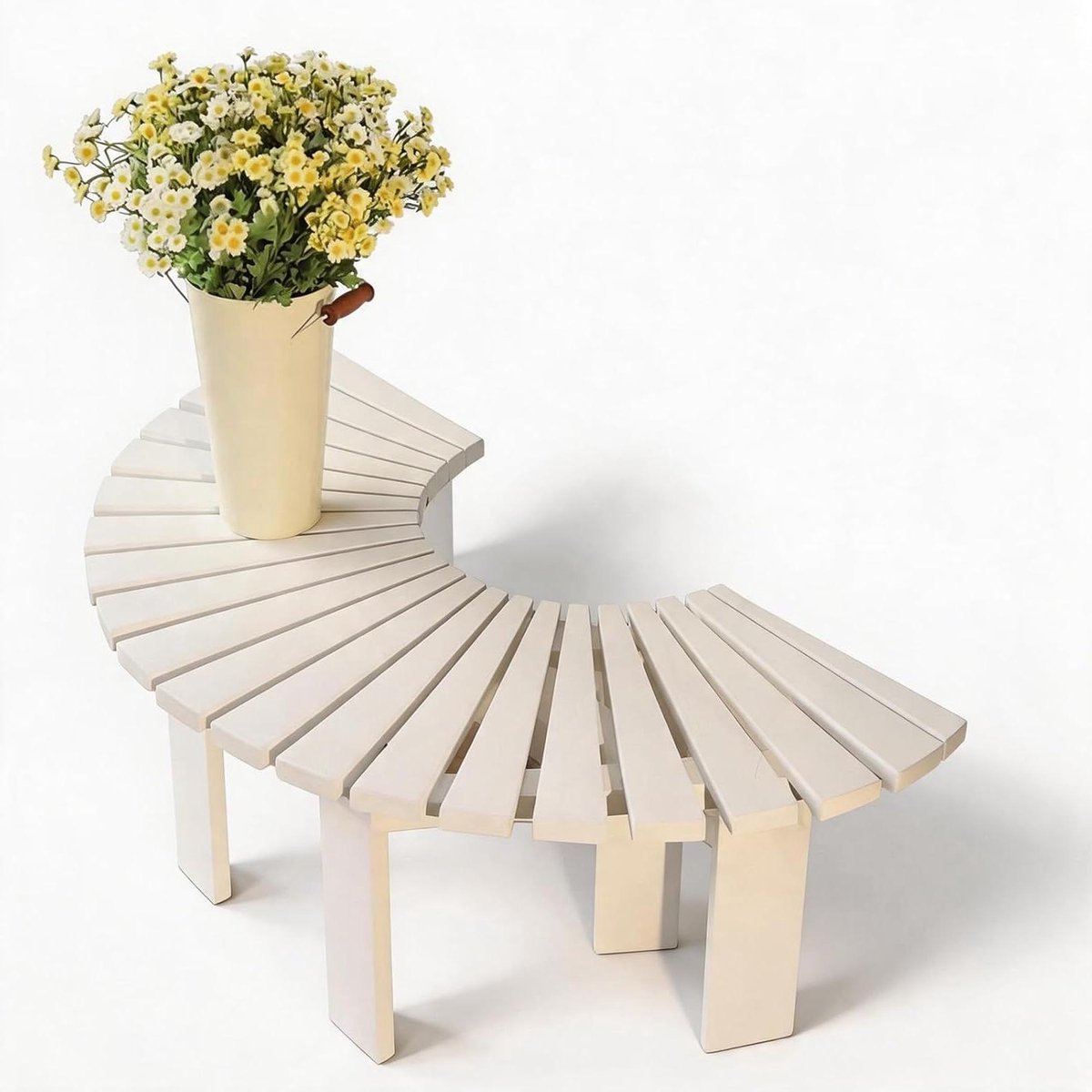 Halfronde Boombank - Houten Bankje - Buiten Zitten - Modulair Ontwerp - 125 x 65 cm - Wit