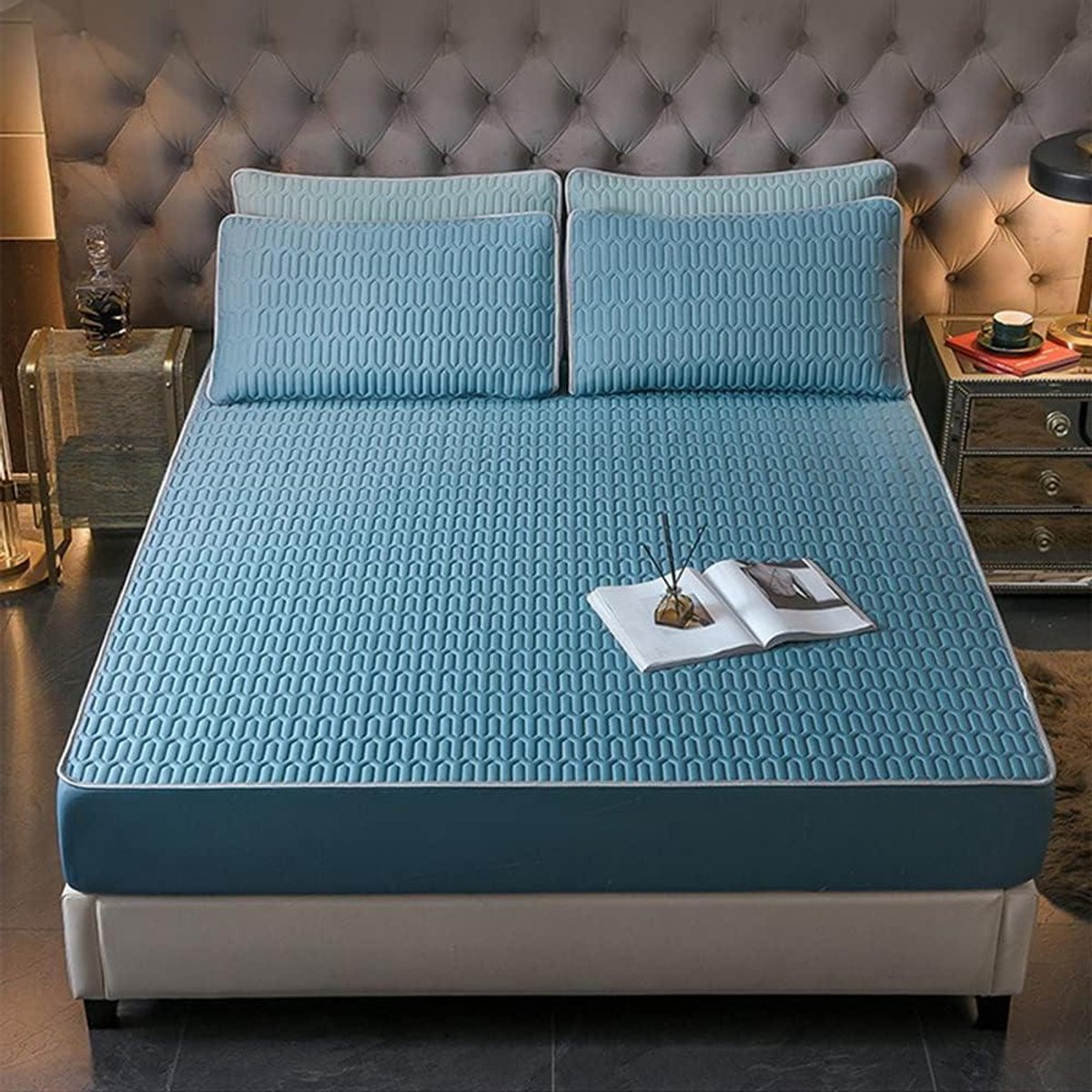Zomer Dekmat - Koelmat - Comfortabel Slapen - Natuurlijk Latex Vulling - 1.8 x 2.2m - Donkerblauw