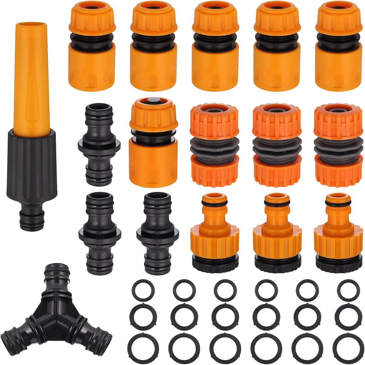 carmdering - Slangconnector Set - Slangkoppelingen Set - Tuinslang Aansluitset - Lekvrije Verbinding - Snelle Installatie - ABS Kunststof - Duurzaam En Weerbestendig - Voor Bewatering En Reiniging - 29 Delen