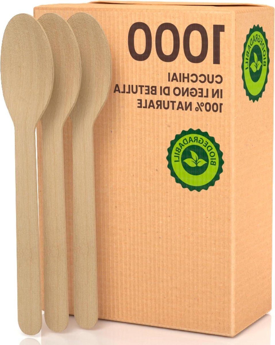 Houten Lepels - Wegwerp Lepels - Picknick en Feestjes - 100% Natuurlijk - 1000 Stuks - Beige