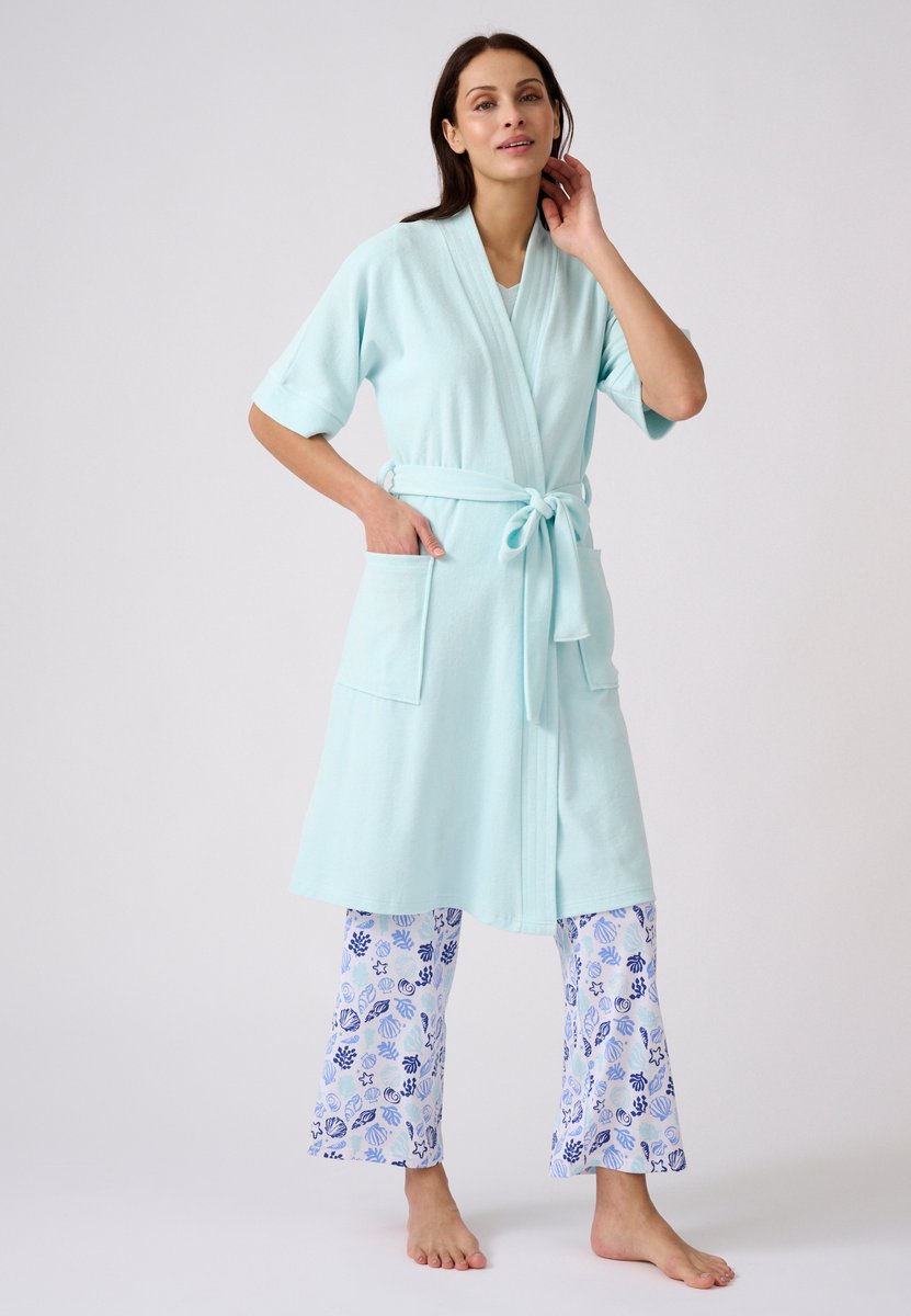 Damart Kimono-achtige kamerjas, bouclébreisel - Dames - Blauw - 42-44 (M)