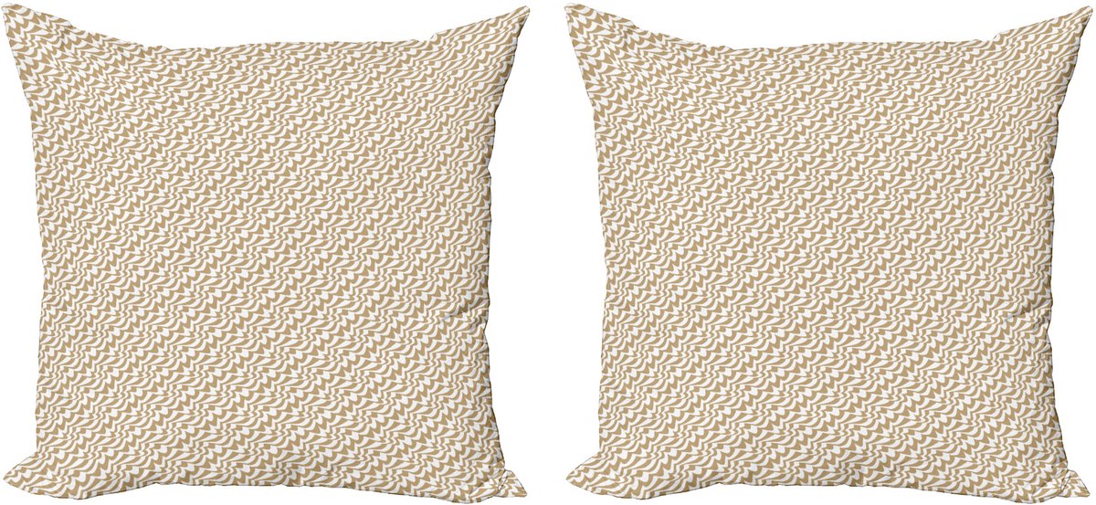 ABAKUHAUS Art Deco decoratieve kussenhoezen, 2-pack, vintage onregelmatige golven, modern accent, dubbelzijdige digitale print, 40x40 cm, amandelwit