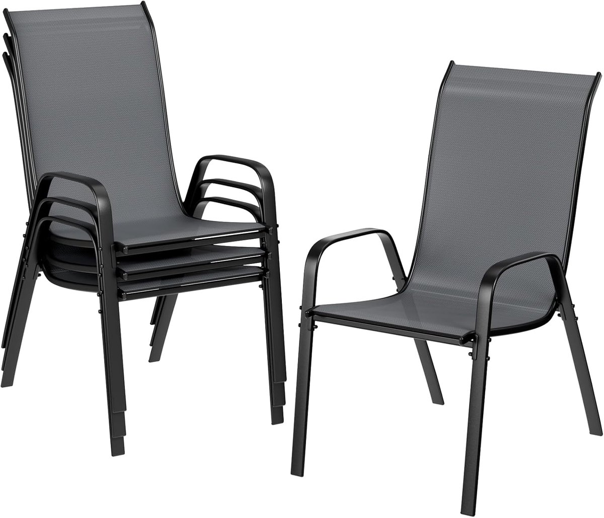 Jently tuinstoelen - terrasstoelen - buitenstoelen - tuinzetels - fauteuils - stapelbaar - weerbestendig - 6 stuks - donker grijs