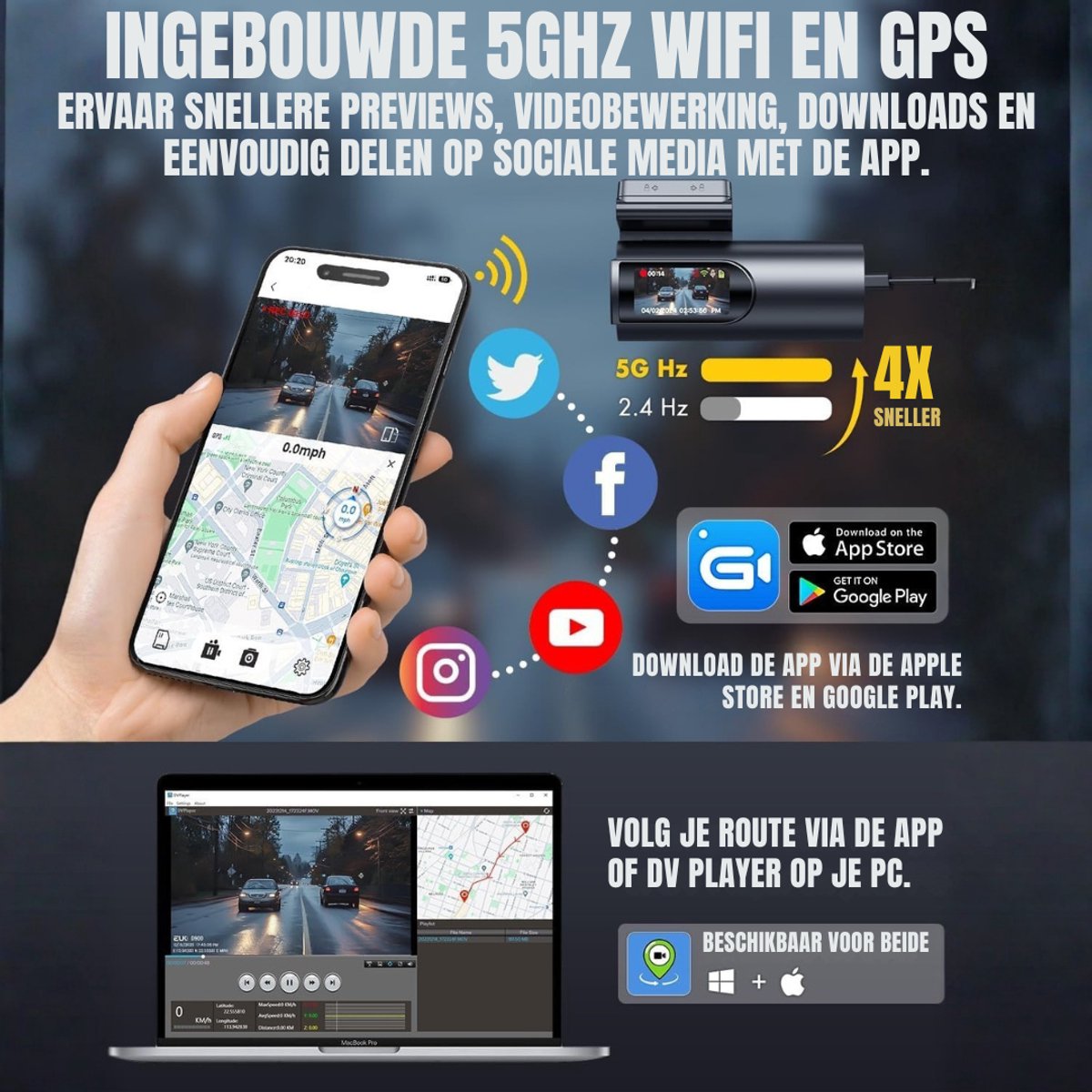 YOR® Dashcam voor Auto Voor en Achter - Dashcam - Zwart - 3cm x 5cm x 10cm – foto 7