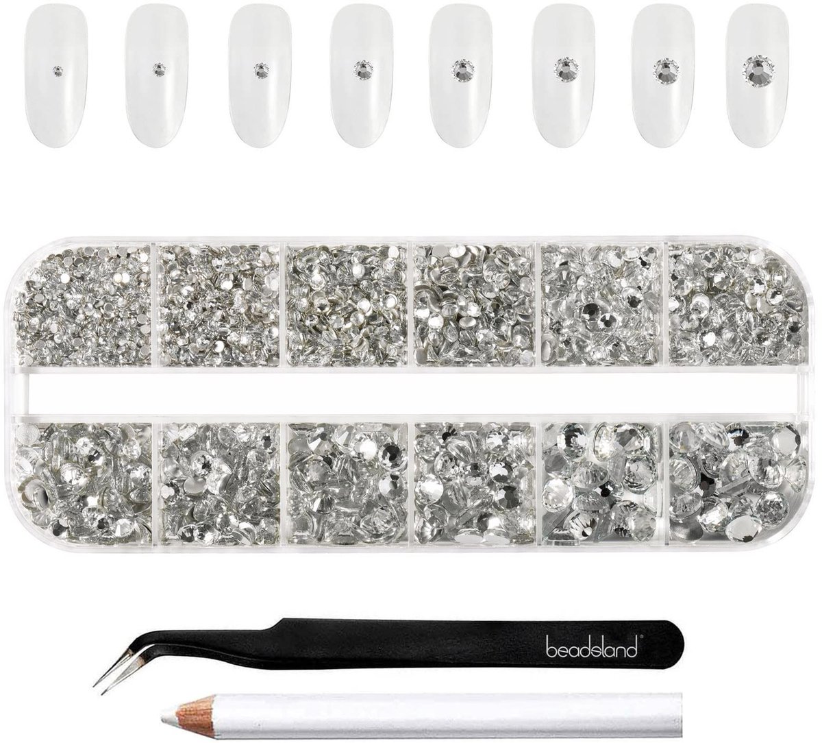 Allecto - Beadsland 2500 stuks Glazen Nailart Strass Steentjes - Handwerk Accessoires - Kristalwit - Ronde Kristallen Strass - Perfect voor Nailart...