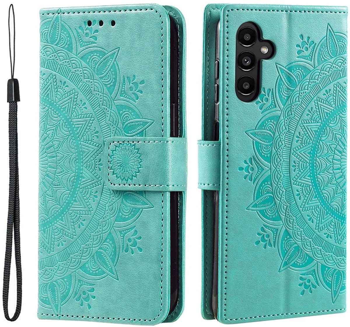 Mandala Book Case Geschikt voor Samsung Galaxy A36 - Hoesje met Pasjeshouder Groen
