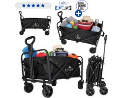 Opvouwbare Bolderkar 100L Zwart - Strandwagen Transportkar met Verstelbare Trekstang en 360° Wielen - Campingkar Tuinkar Boodschappenwagen voor Strand Kamperen Picknick en Dagelijks Gebruik - Belastbaar tot 100 kg Met Ebook