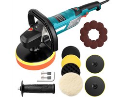 YOR® Polijstmachine - Poetsmachine Auto Met 6 Snelheden - 6 Polijstschijven – Poliermachine 1500W – Polijstmachines – Polijst Set- Blauw - 45cm x 20cm x 18cm