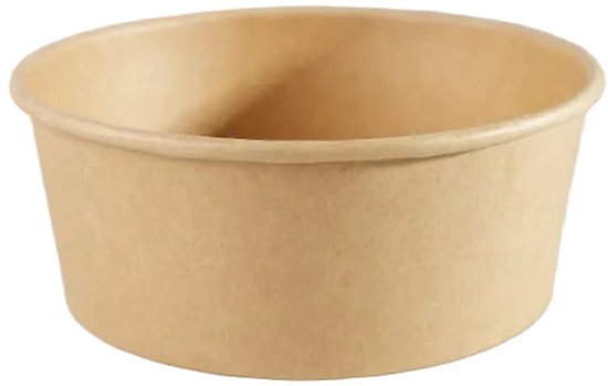 Eén rond, beige papieren bakje van 750ml.