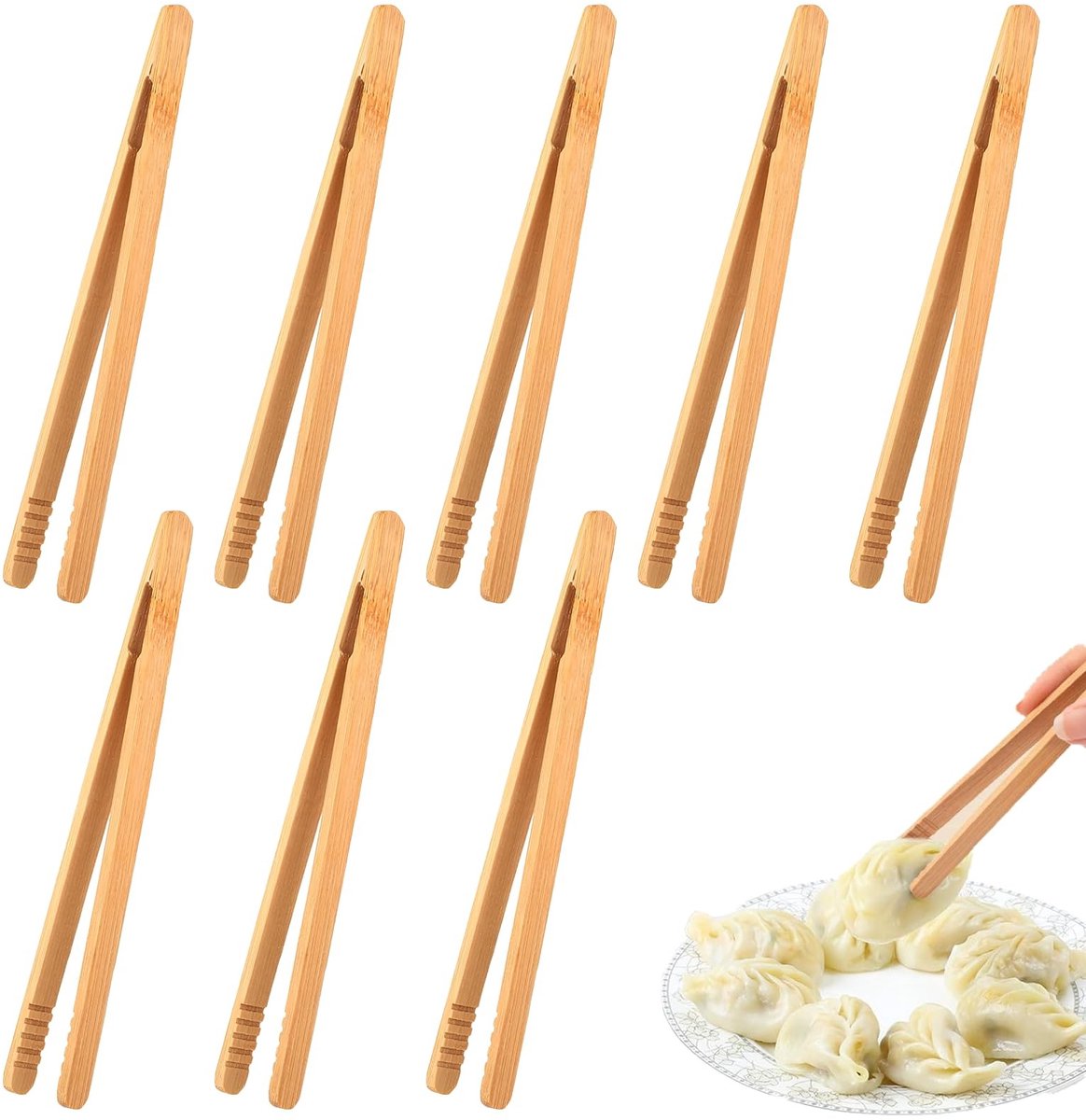Houten Tang - Keukentang Bamboe - Toast Brood Grillen - Antislip Curve - 18 cm - Houtkleur