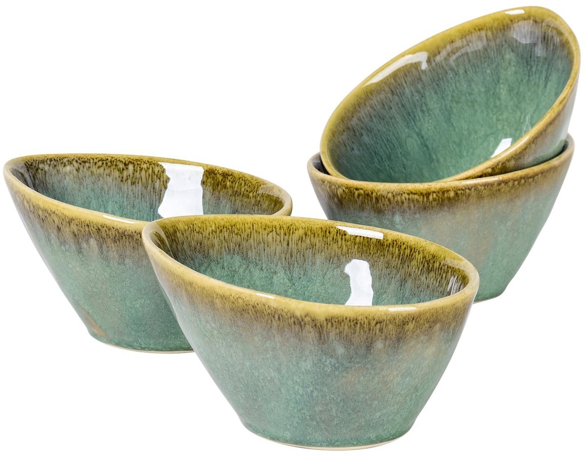 Allecto - Müslischalen - Pastaschalen Set - 4-delige Steengoed Set - Groen - Snackschaal - Geschikt voor Vaatwasser en Magnetron - 600ml