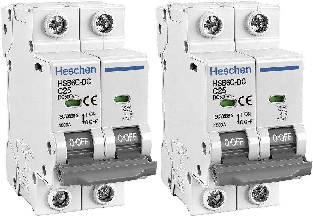 SPHProducts - DC miniatuur stroomonderbrekers - 2-polig - Veilig en betrouwbaar - 25A - Zonne-energie - Geschikt voor PV-installaties - Model HSB6C-DC