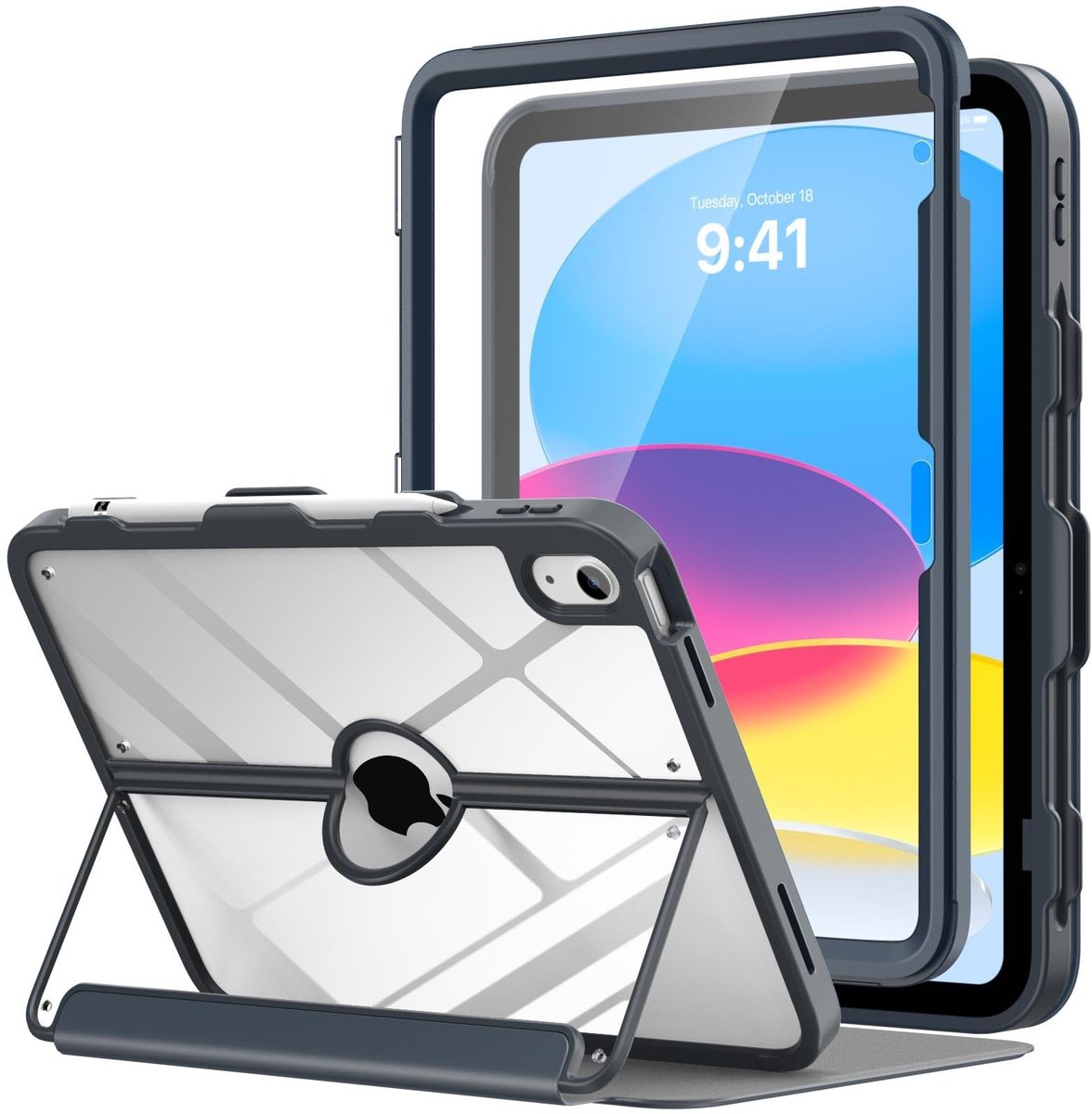 aladdien - iPad 10e generatie hoesje - met potloodhouder - transparante achterkant - automatisch in- en uitschakelen - met schermbeschermer - geschi..
