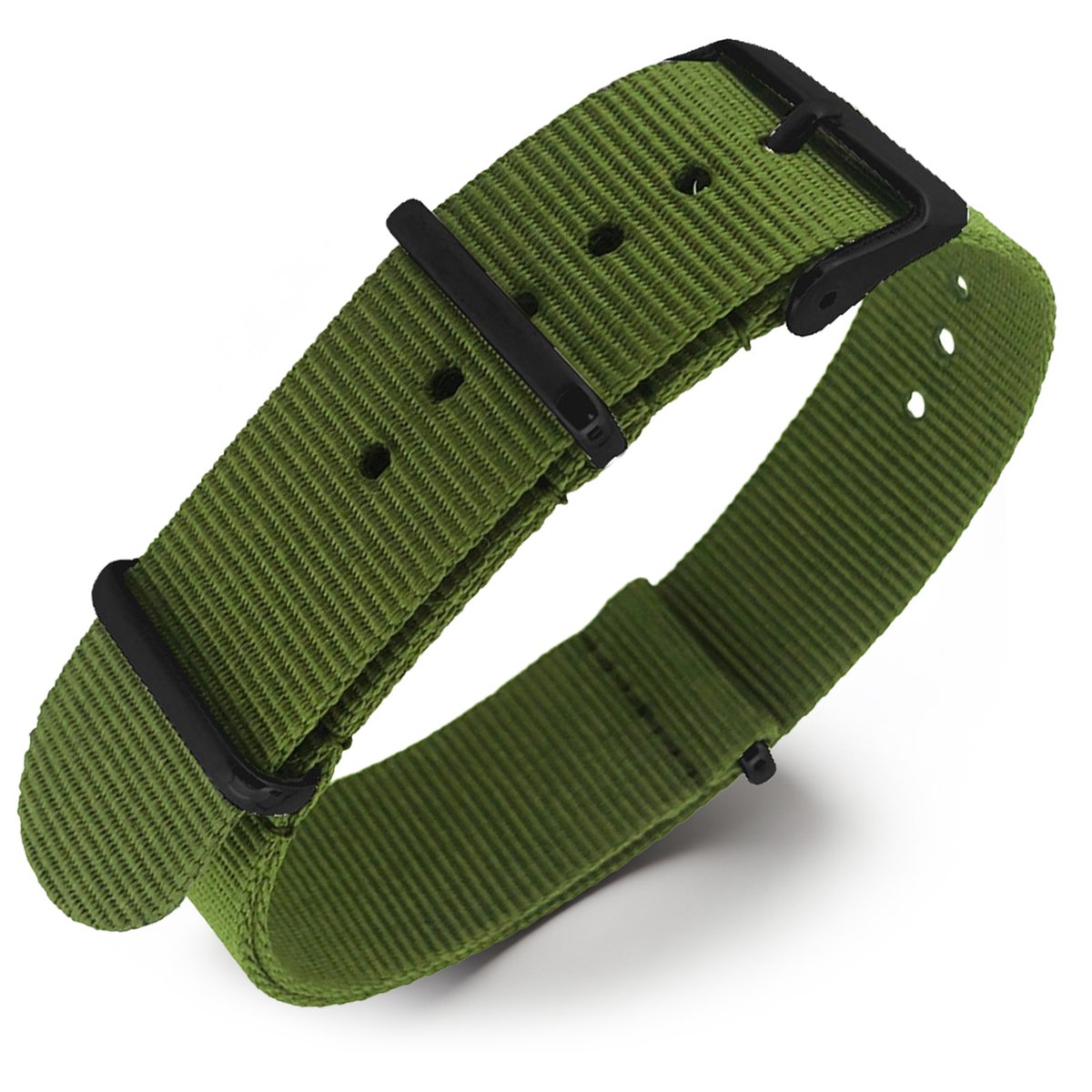NATO Horlogeband G10 Military Nylon Strap - Legergroen - Zwart Staal 20mm
