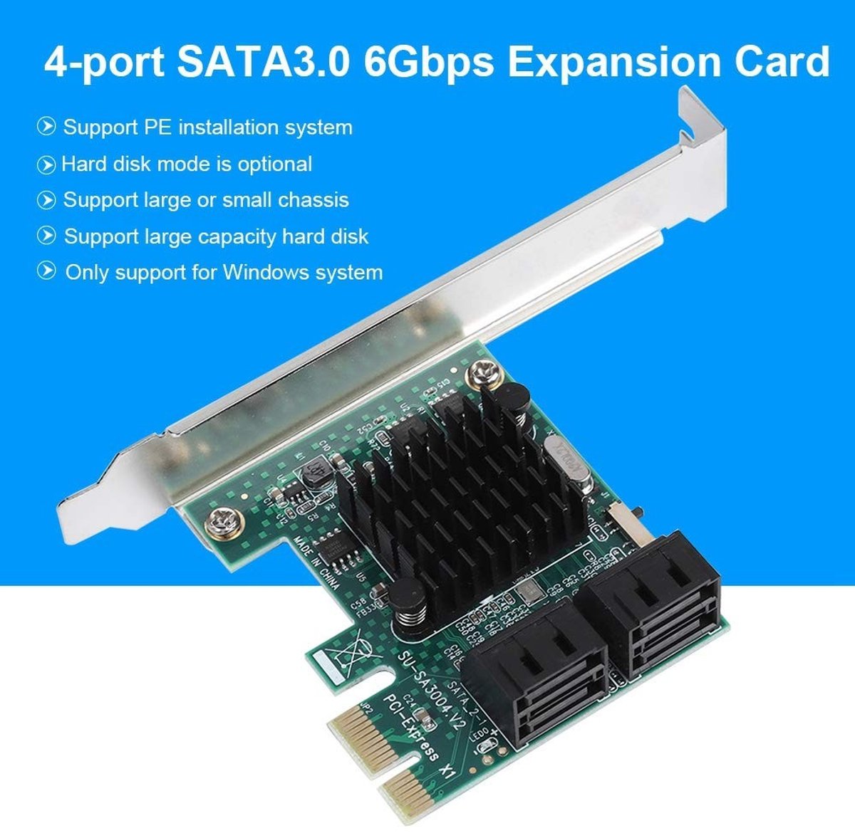 VT Goods - SATA 3.0 Expansion Card - 4-Port PCI-E Controller - Groter Heatsink - Snelle gegevensoverdracht - Betrouwbaar - Voor desktop computers - ...