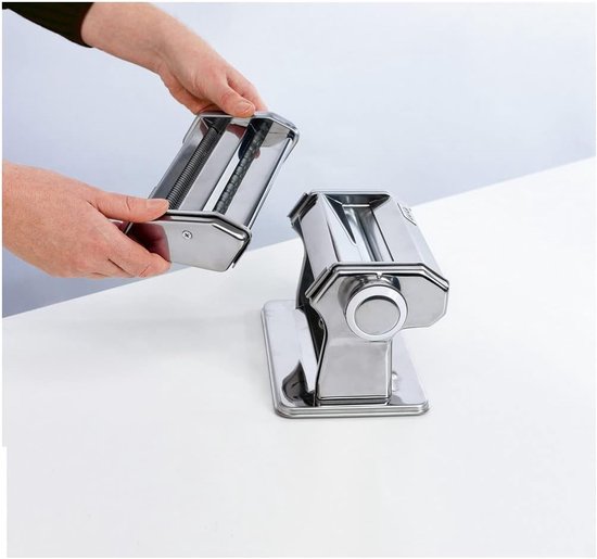 Pastamachine Staal - Verse Pasta Maker - Zelf Pasta Maken - Dubbele Snijrol - 15 cm Breed - Zilver van Merkloos — afbeelding 2