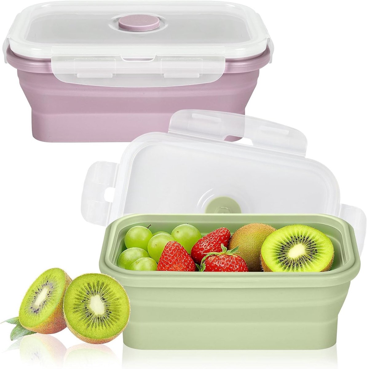 Set van 2 Opvouwbare Lunchdozen van 550ML - Silicone Bento Box voor Magnetron en Vriezer, Ideaal voor Maaltijden en Snacks