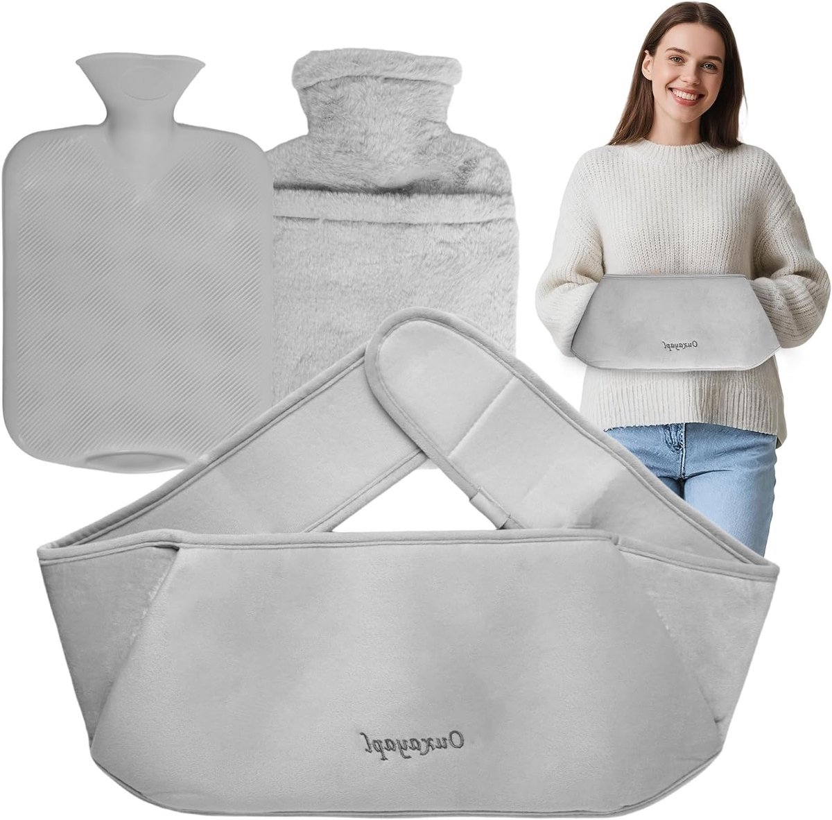 3-in-1 Warmwaterkruik met Hoes en Zachte Tailleband - Rubber Warmwaterkruik voor Rug, Benen en Nek, Ideaal voor Pijnverlichting en Ontspanning