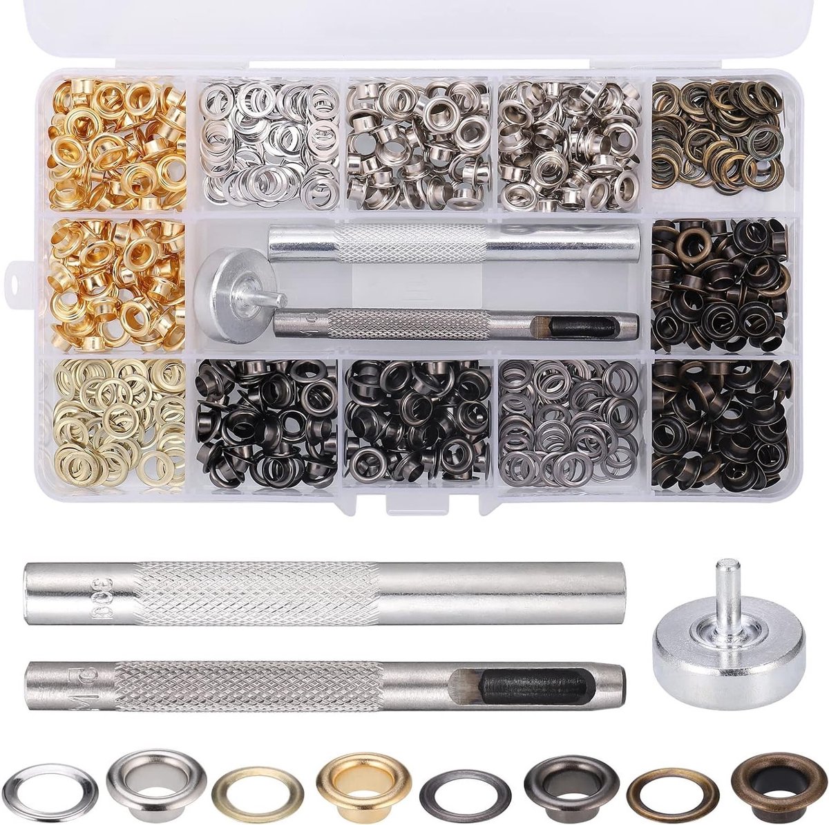 Complete Eyelet Punch Kit met 400 Grommets en Gereedschap voor Stof, Leer en DIY Projecten