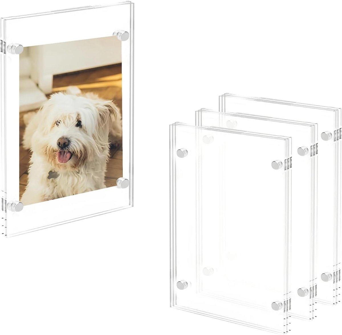 Set van 4 Transparante Magnetische Fotolijsten voor Koelkast, Dubbelzijdige Mini Fotolijsten voor Directe Foto's, 7 cm × 12 cm × 0,6 cm, Ideaal voor Herinneringen en Kaarten
