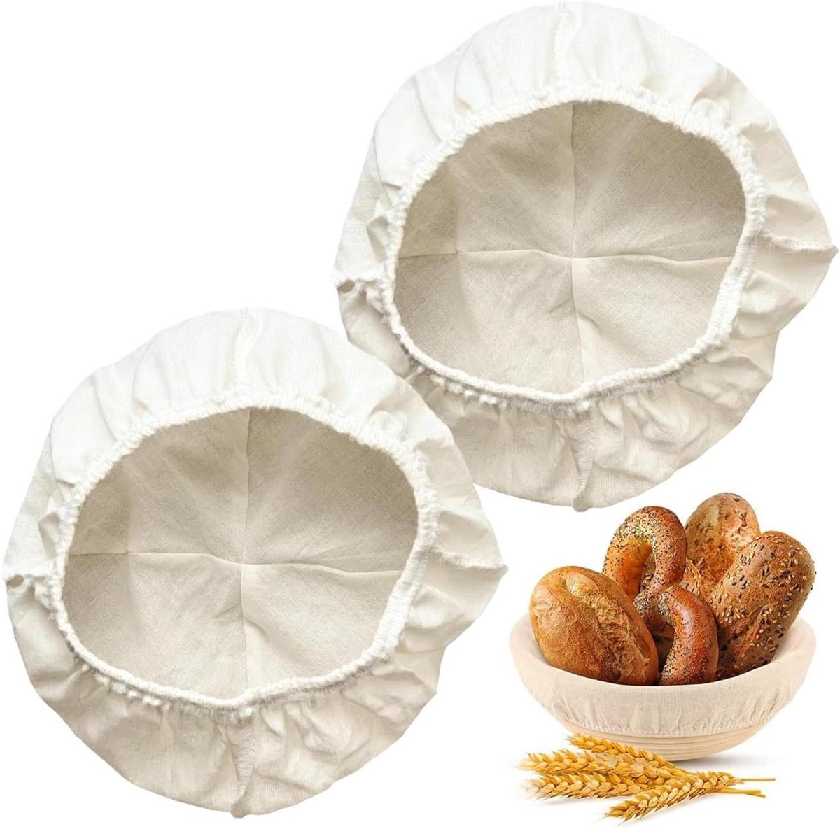 Rijsmand Doek - Brood Mand Voering - Zuurdesem Bakken - Natuurlijk Katoen Linnen - 25 cm Diameter - Meerkleurig