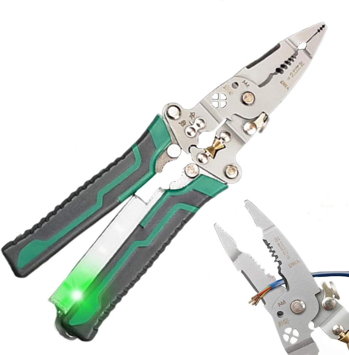 Inklapbare Striptang - Elektrisch Handgereedschap - Draadstrippen en Reparatie - Geïntegreerde Spanningszoeker - 215 cm - Groen