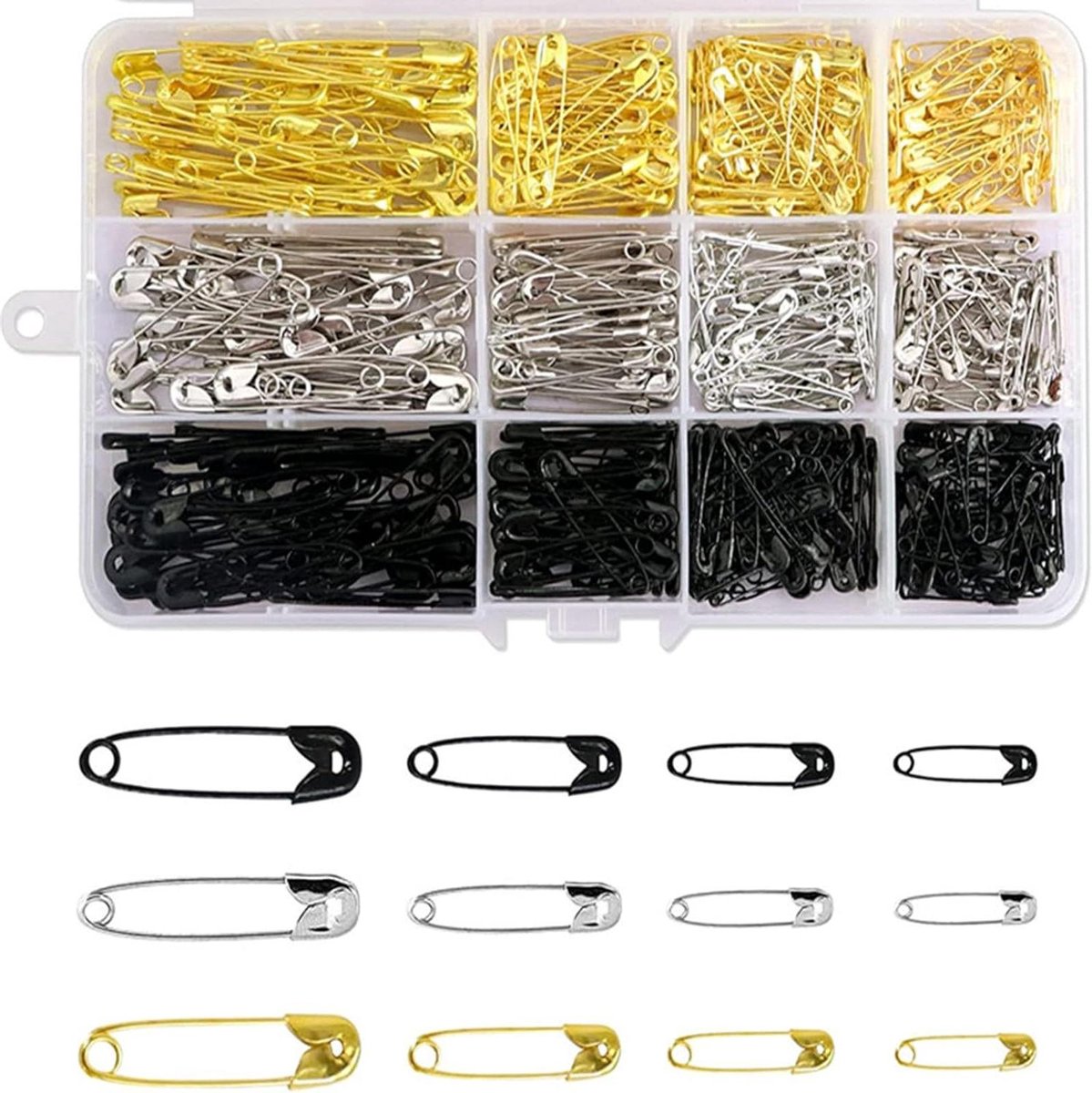 Veiligheidsspelden - Kleding pinnen - Knutselen en naaien - Roestbestendig metaal - 540 stuks - Zwart zilver goud