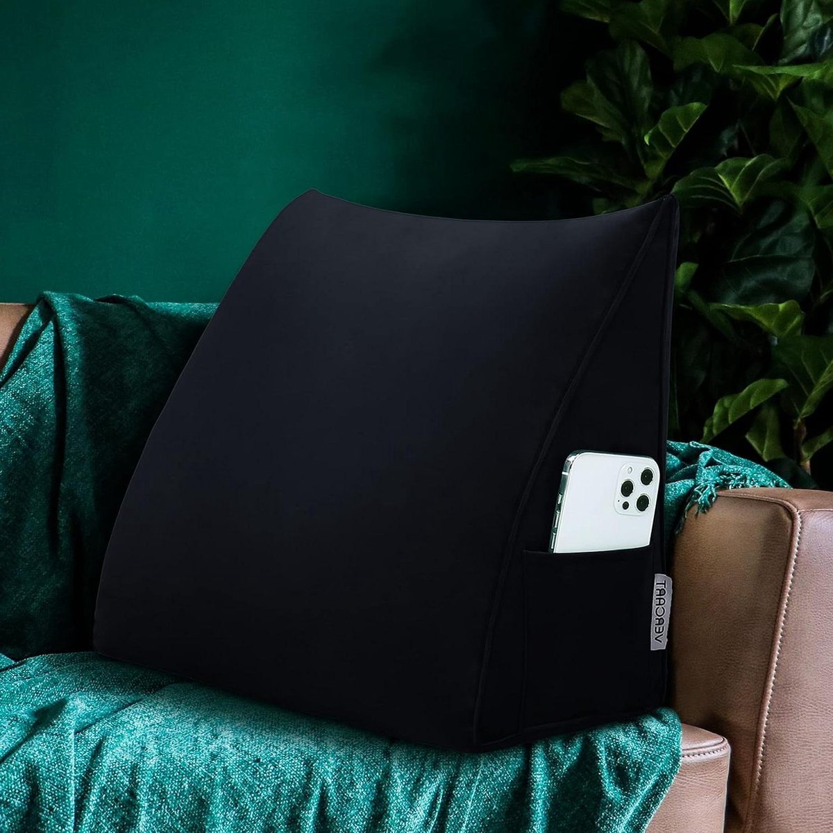 Driehoekig bankkussen - Leeskussen rugsteun - Comfortabel lezen - Afneembare hoes - 45x20x35 cm - Zwart