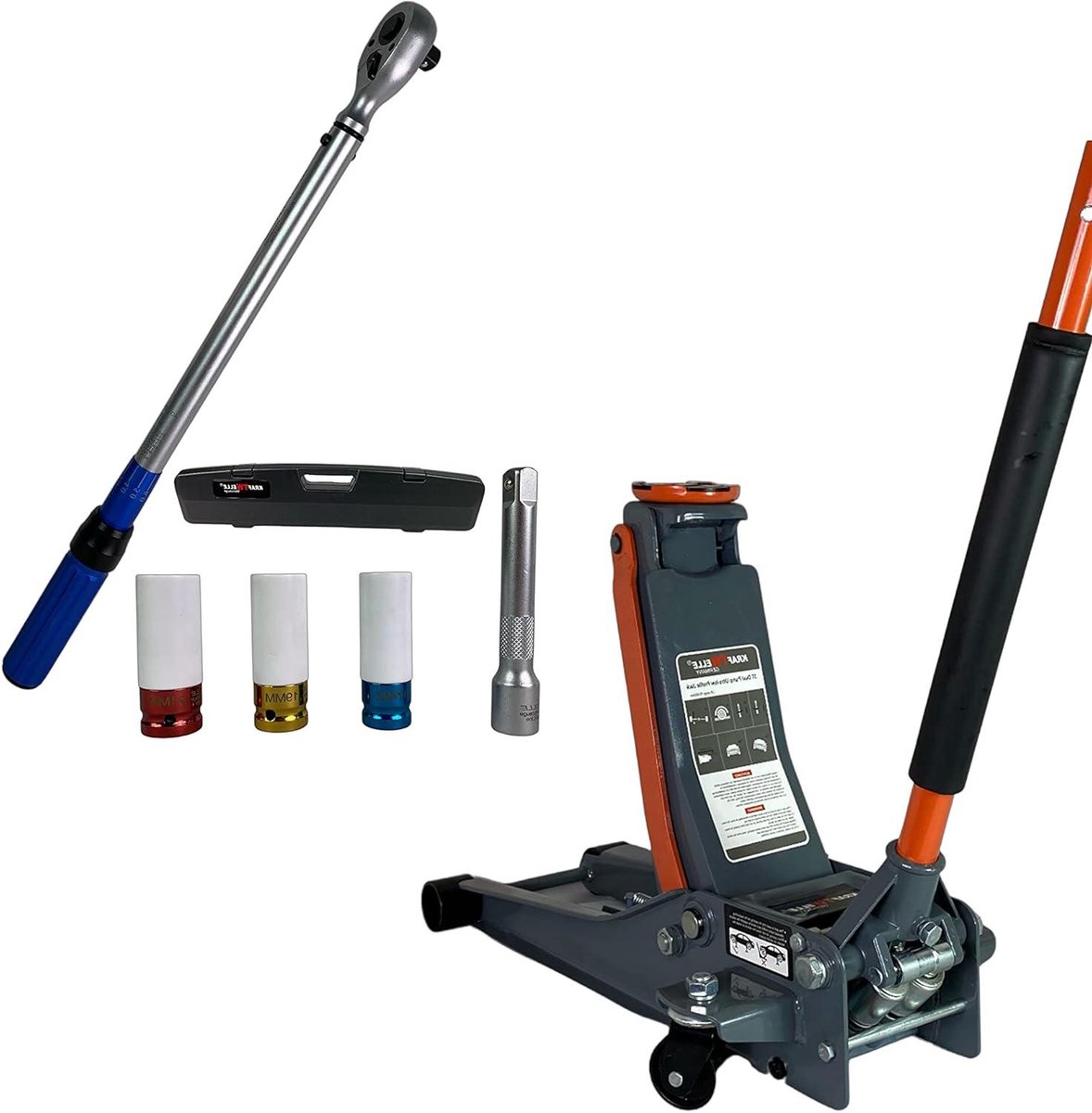 Garagekrik set - Momentsleutel krik - Auto onderhoud - Extra plat ontwerp - 3000 kg 500 mm - Zwart