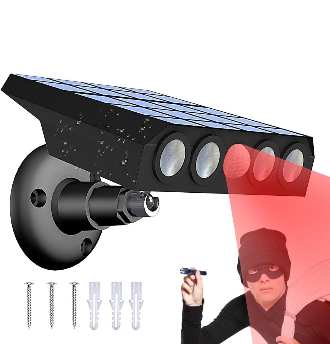 Tuinverlichting Zonne-energie - Buitenlampen Sensor - Veiligheid Thuis - Met Simulatiecamera - 13.4 x 11.4 cm - Warm Wit