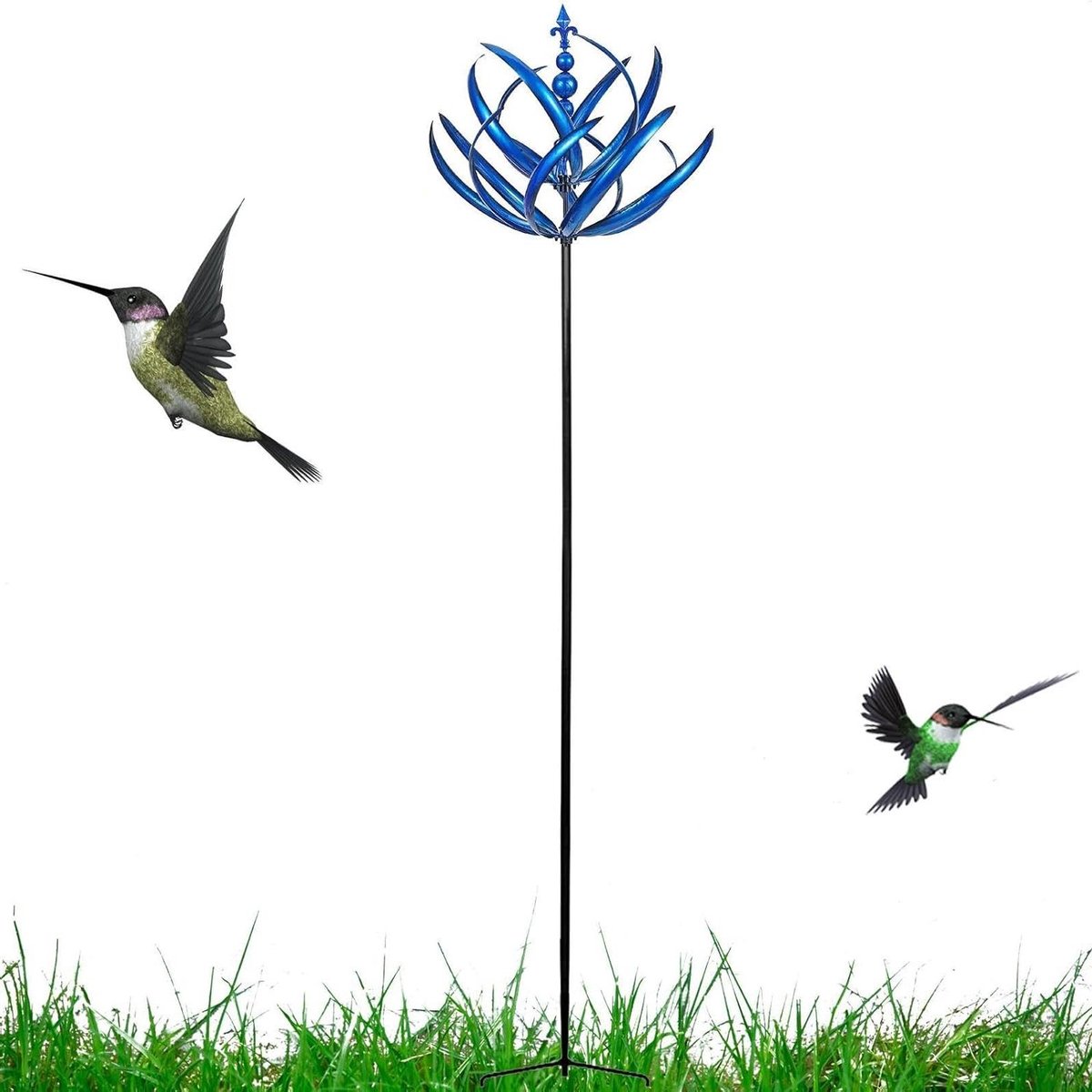 Metalen windspinner - Tuindecoratie molen - Tuin verfraaien - Kogellager constructie - 20 x 90 cm - Blauw